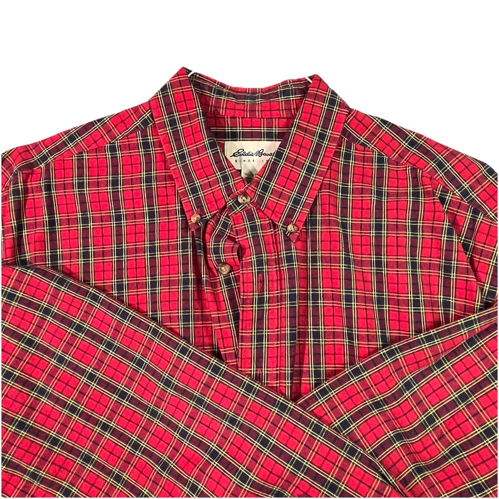 VTG Eddie Bauer Men's Plain Button Down Large Tall Xmas Colors EUC